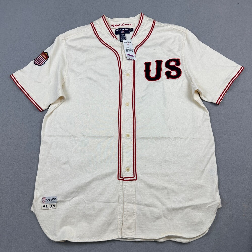 Vintage Polo Sport Jersey Men XL All American Baseball Felt US Shield Patch